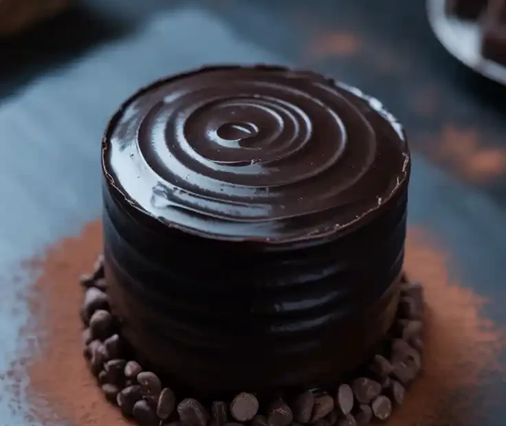 A Pinterest pin with the text "Embrace Your Dark Side" over a photo of a dramatic, minimalist all-black cake.