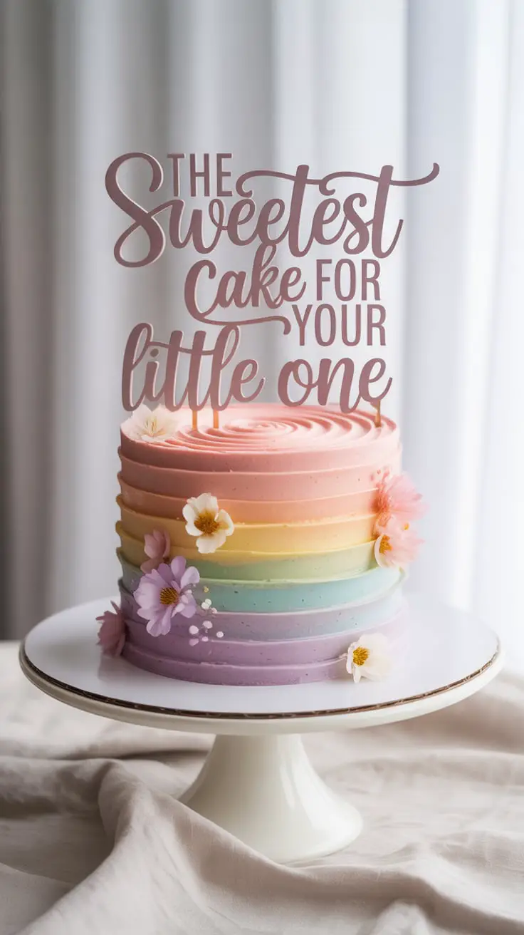 A Pinterest pin with the text "The Sweetest Cake for Your Little One" over a photo of a dreamy, pastel-colored birthday cake