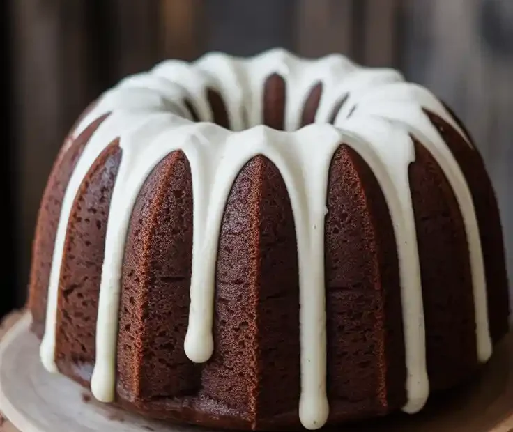 A rich chocolate stout Bundt cake with cream cheese frosting, with the text "The Ultimate Father's Day Cake" overlaid.