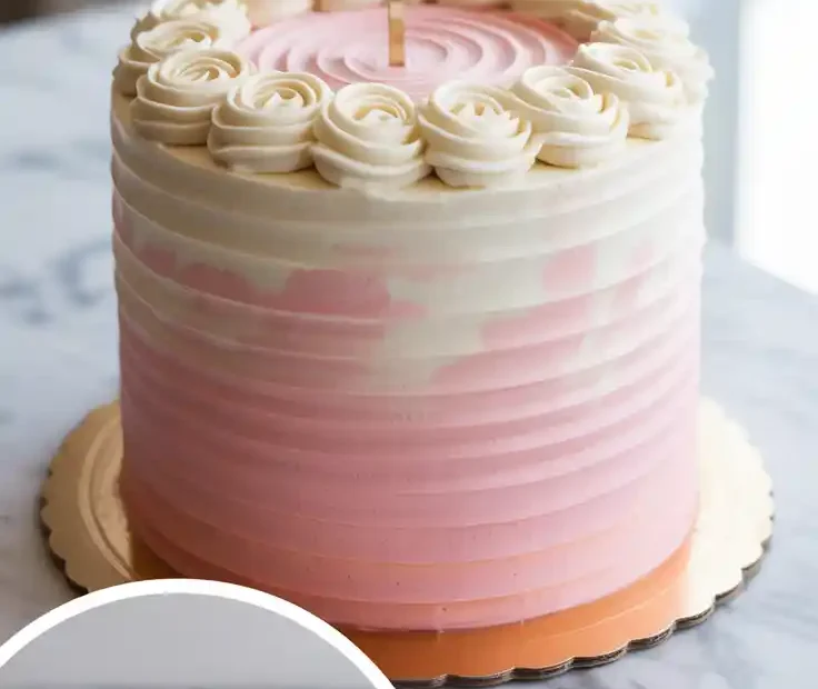 A vertical Pinterest pin showing a beautiful pink watercolor first birthday cake for a girl, with an inset photo of the matching smash cake.