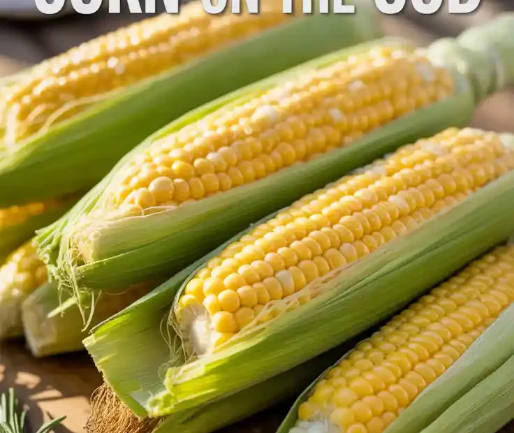 A Pinterest pin with the text "The 10-Minute Trick for Perfect Corn on the Cob" over a photo of air-fried corn on a platter.
