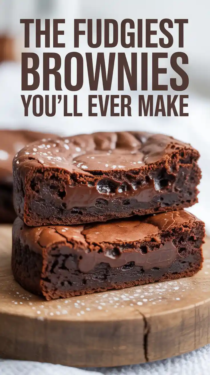 A collage showing the process of making fudgy brownies: the glossy batter in a bowl, the batter in the pan, and the final baked brownies with a crackly top.