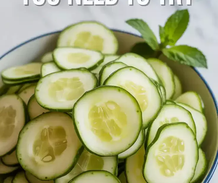 A Pinterest pin with the text "The Guilt-Free Chip You NEED to Try" over a photo of a bowl of crispy, air-fried cucumber chips.