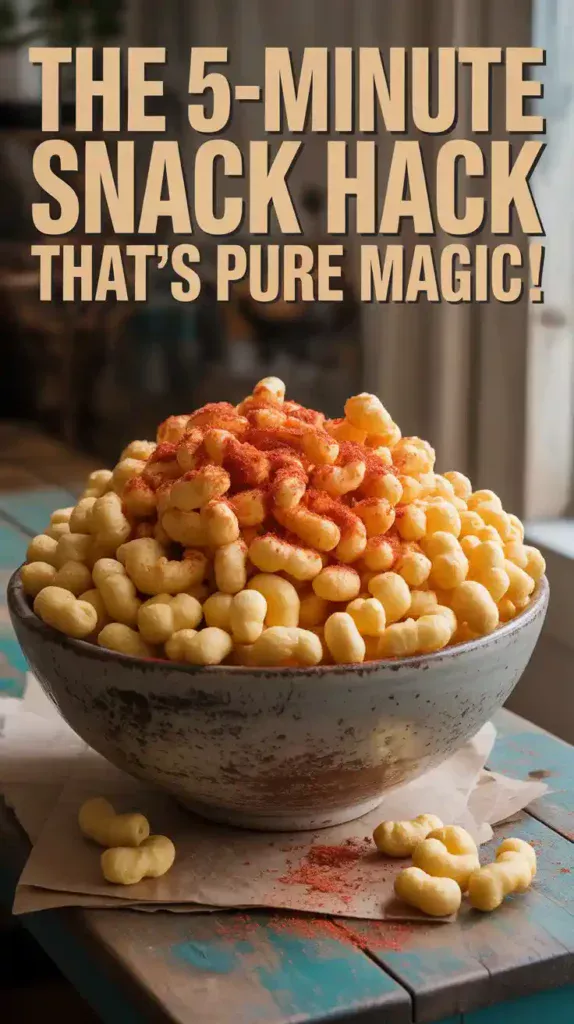 A Pinterest pin with the text "The 5-Minute Snack Hack That's Pure Magic!" over a photo of a big bowl of crispy, air-fried duros.