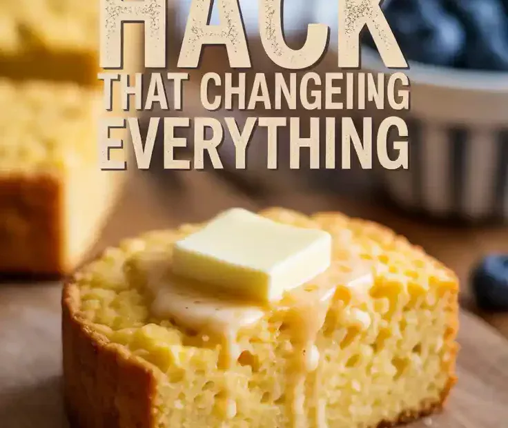 A Pinterest pin with the text "The Jiffy Cornbread Hack That Changes Everything" over a photo of a perfect slice of air-fried Jiffy cornbread.