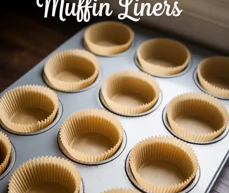 A muffin tin filled with beautiful, rustic homemade parchment paper muffin liners, with the text "How to Make Muffin Liners" overlaid.