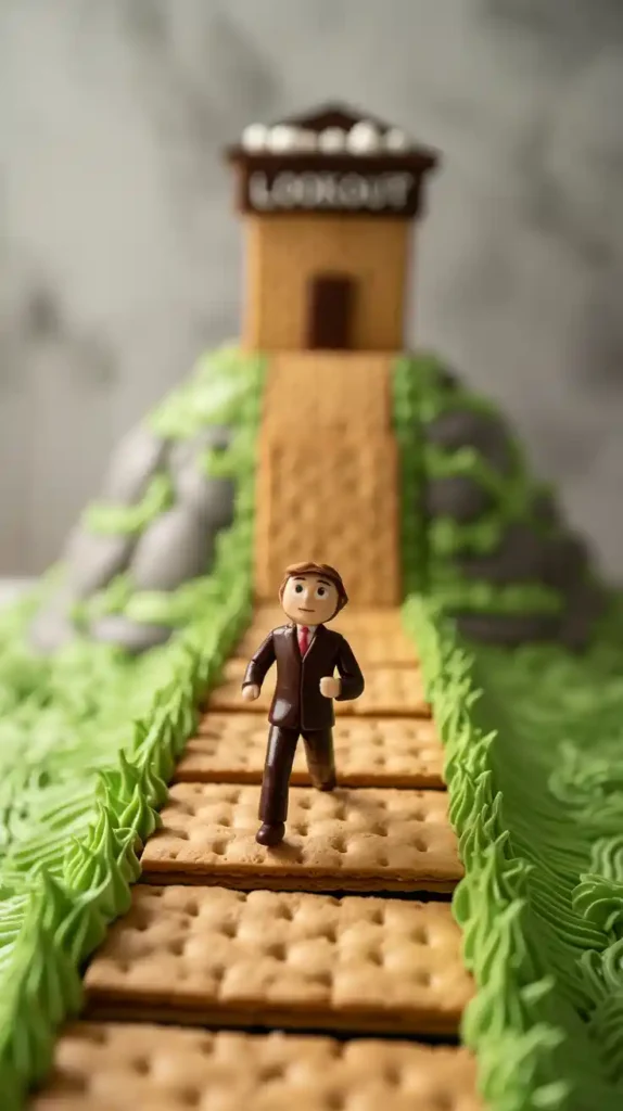 A close-up action shot of the Chase toy figurine on a Paw Patrol birthday cake, ready for a mission."