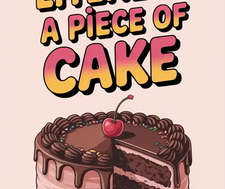 A Pinterest pin with the text "This is Literally a Piece of Cake" over a photo of a simple, homemade chocolate cake.