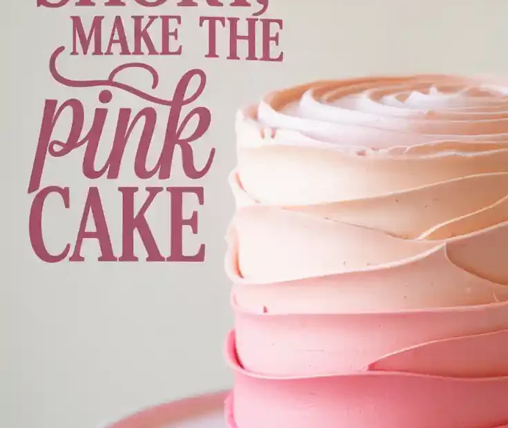 A Pinterest pin with the text "Life is Short, Make the Pink Cake" over a photo of a beautiful, modern pink cake.
