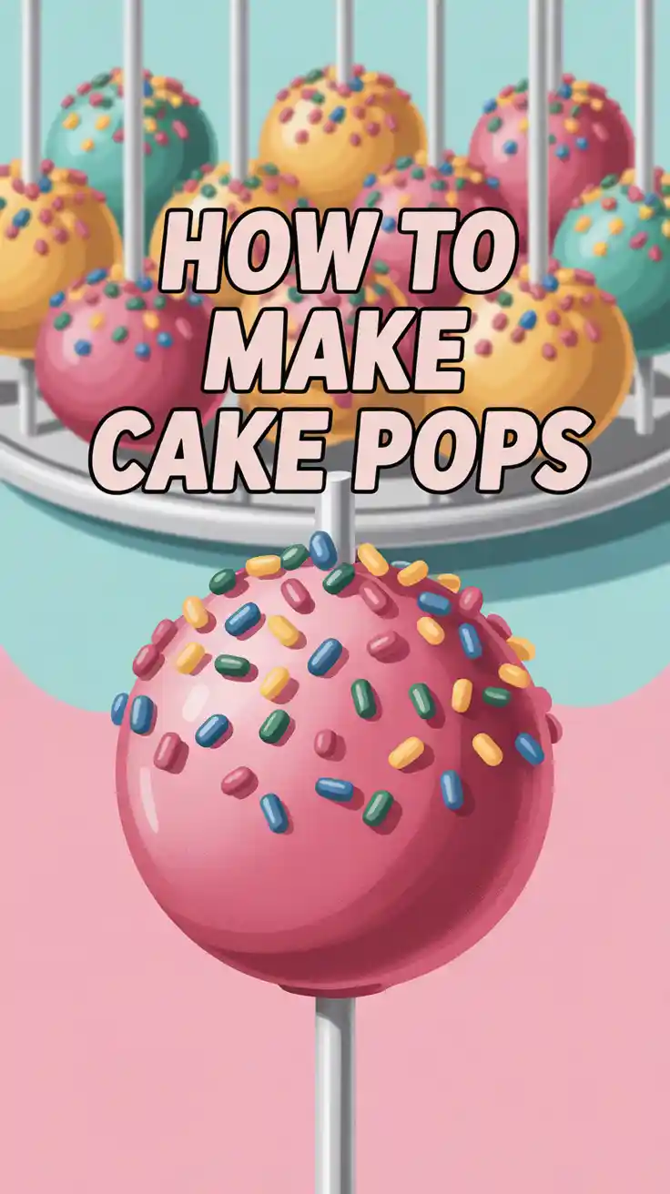 A viral Pinterest pin showing colorful, sprinkle-covered cake pops with a bold text overlay that reads: How to Make Cake Pops.