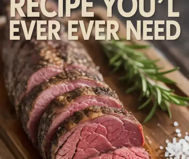 A Pinterest pin with the text "The Only Backstrap Recipe You'll Ever Need" over a photo of a perfectly sliced, medium-rare venison backstrap.