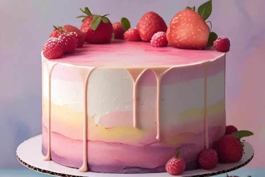 A beautiful pastel watercolor cake with the text overlay "Your Guide to Aesthetic Cake Ideas".