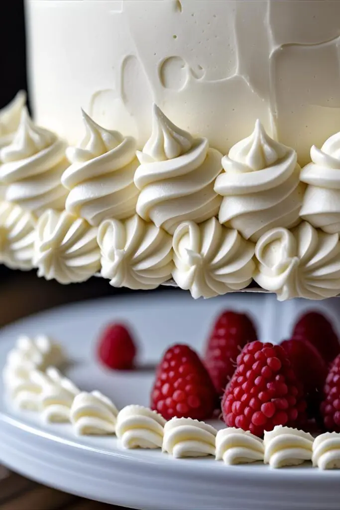 "A complete, elegant two-tier birthday cake decorated with smooth white buttercream and a cascade of fresh flowers."