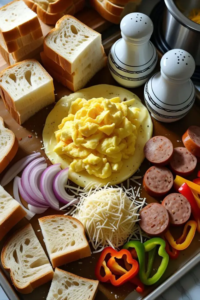 Individual slice of breakfast casserole with cheese pull
