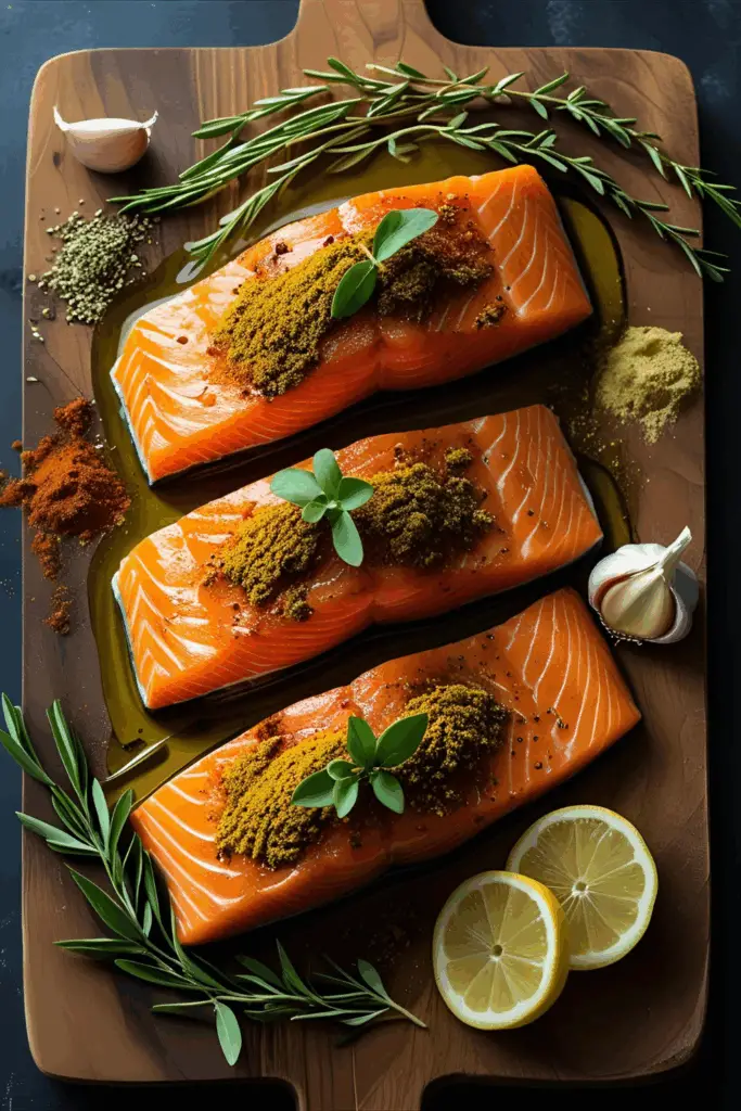 Close-up of crispy-skin air fryer salmon with garnish