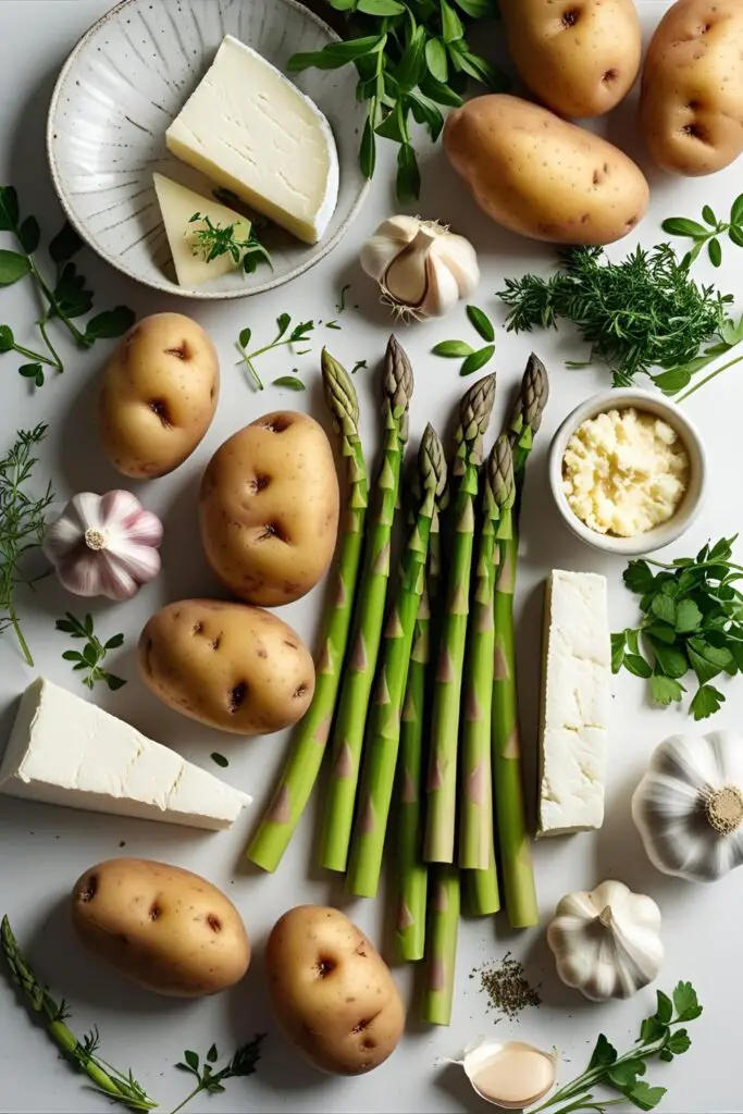 Assorted steak sides with fries, asparagus and mashed potatoes