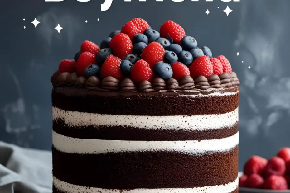 Layered chocolate cake with cream cheese filling and fresh berries