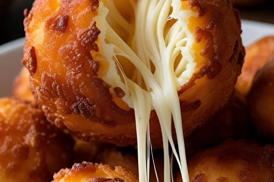 "Ingredients for homemade cheese balls, including potatoes, cheddar and mozzarella cheese, breadcrumbs, and an egg, laid out on a clean surface."