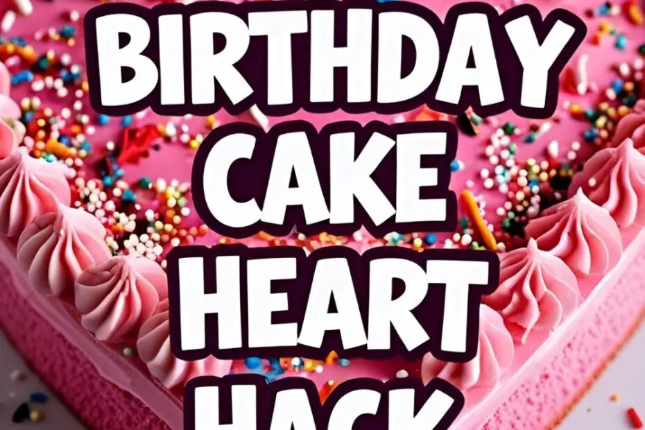 A beautiful pink heart-shaped birthday cake covered in colorful rainbow sprinkles, ready for a party.