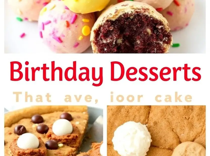 A close-up shot of two different Funfetti "Birthday Cake" Truffles. One is a perfectly round, white-chocolate-coated truffle covered in rainbow sprinkles. The other is bitten in half to reveal the dense, cake-batter-like interior.