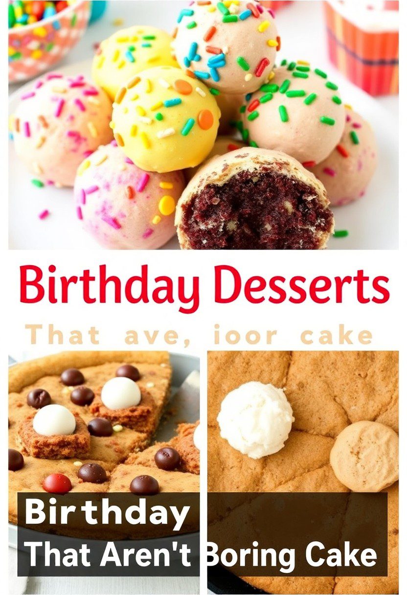 A close-up shot of two different Funfetti "Birthday Cake" Truffles. One is a perfectly round, white-chocolate-coated truffle covered in rainbow sprinkles. The other is bitten in half to reveal the dense, cake-batter-like interior.