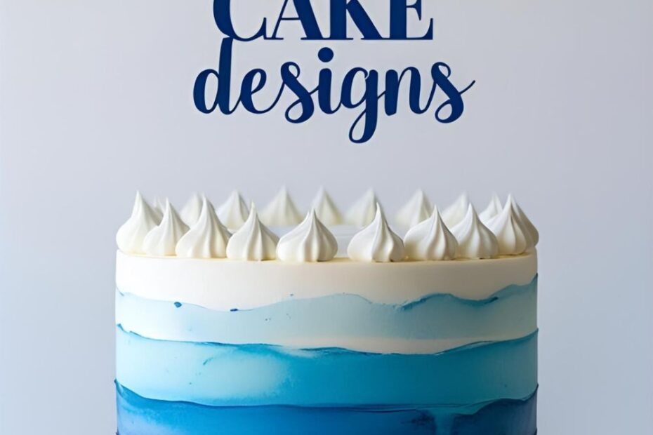 A beautiful blue and white watercolor birthday cake with the text overlay "Beautiful Blue Cake Designs."
