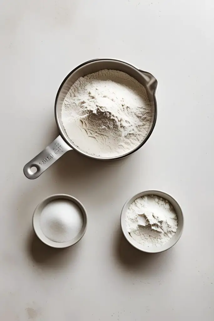  A flat lay showing the two ingredients for a cake flour substitute: all-purpose flour and cornstarch