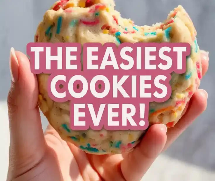 A delicious and colorful Funfetti cake mix cookie with a bite taken out, showcasing its soft and chewy texture.