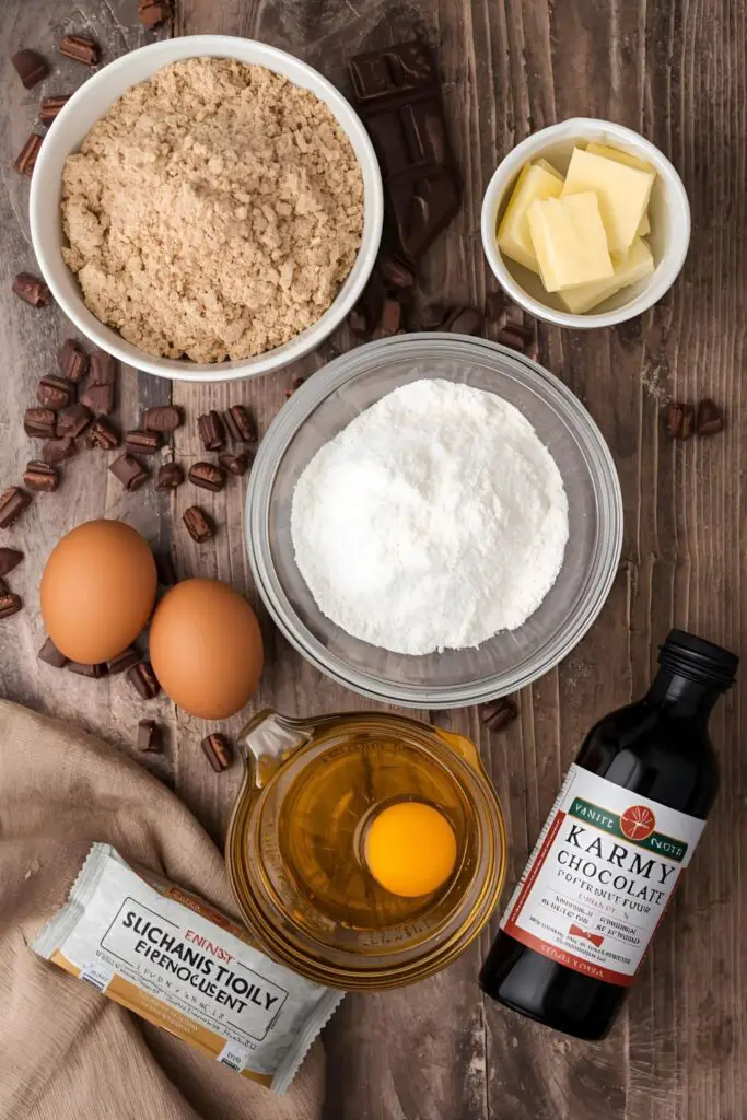 The key ingredients like melted butter, brown sugar, and chopped chocolate for the best chewy chocolate chip cookies.
