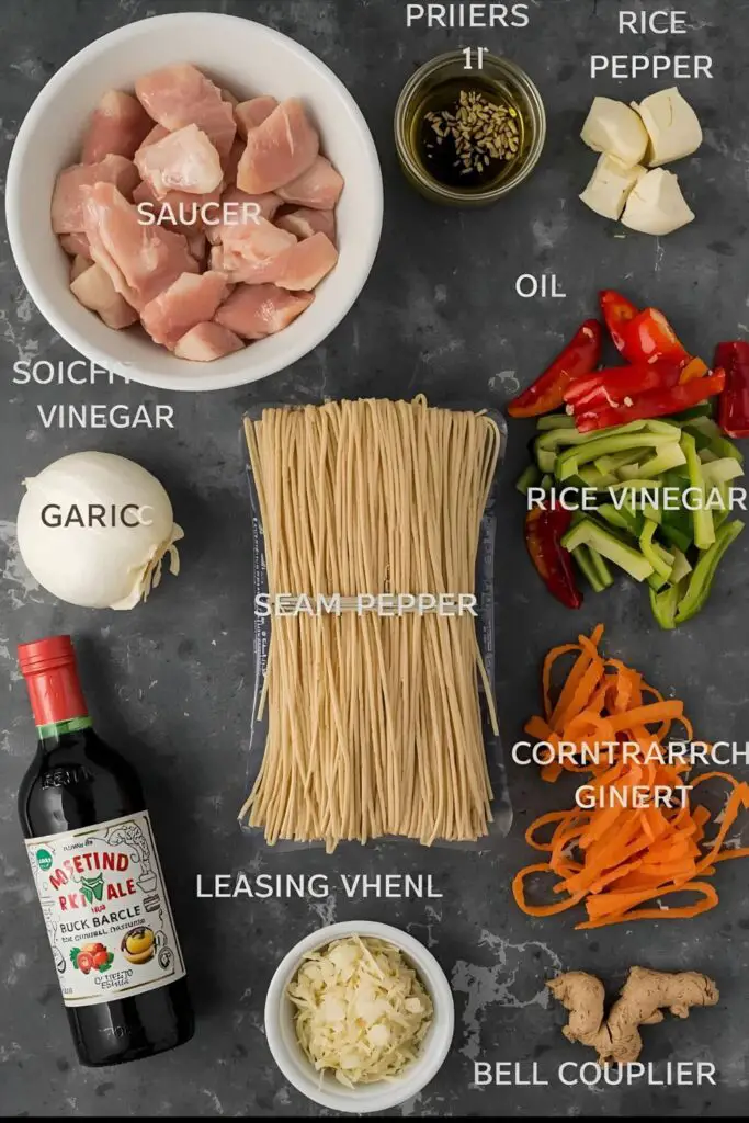 The fresh and flavorful ingredients needed to make a delicious homemade chicken chow mein.