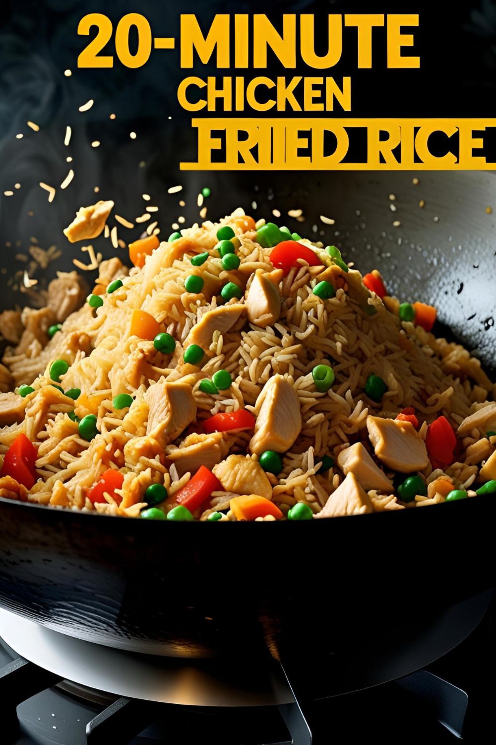 A wok full of colorful chicken fried rice with the text overlay "Better Than Takeout Chicken Fried Rice."