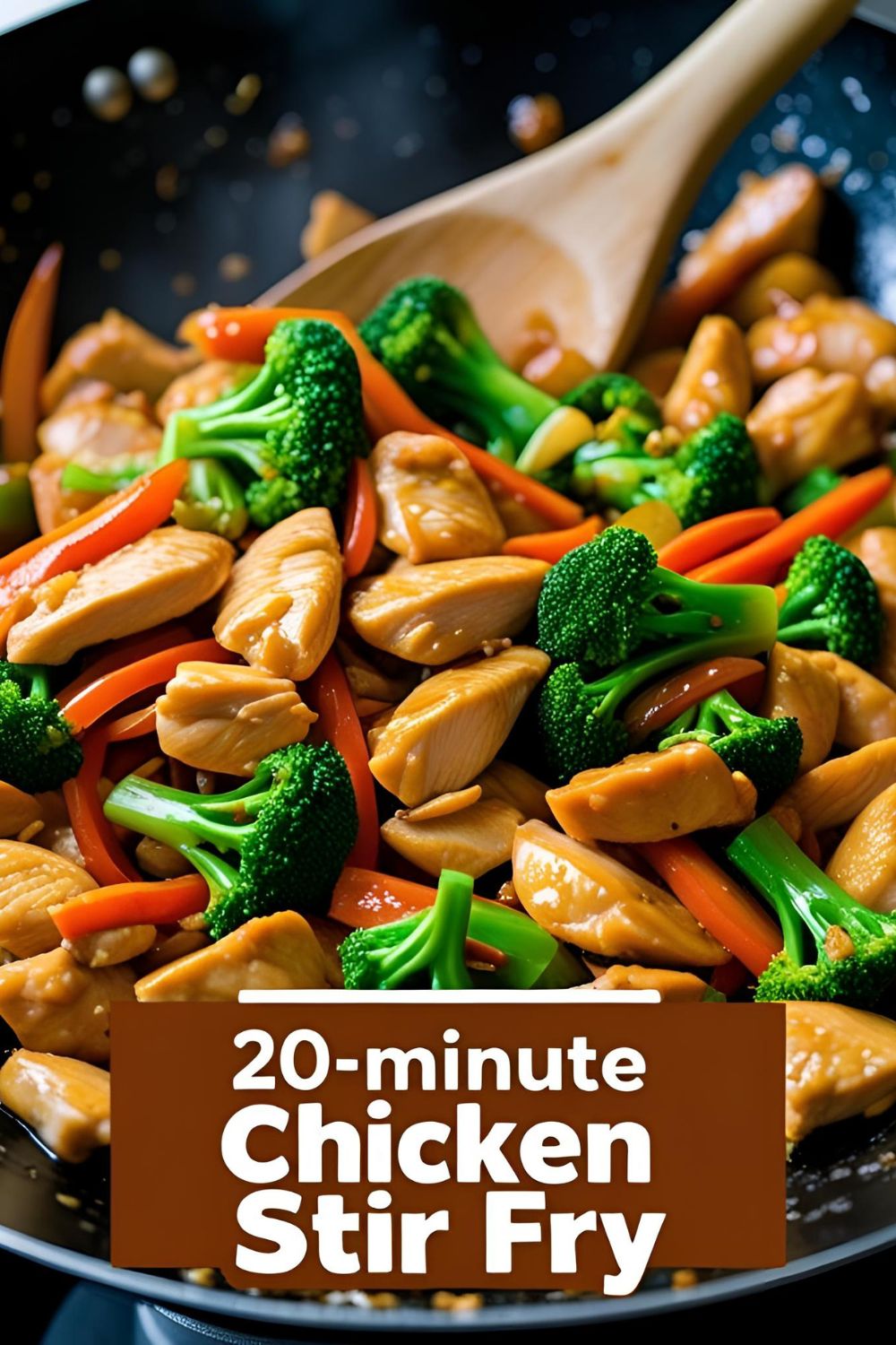 A vibrant chicken stir fry in a wok with a text overlay reading "Quick & Easy Chicken Stir Fry."