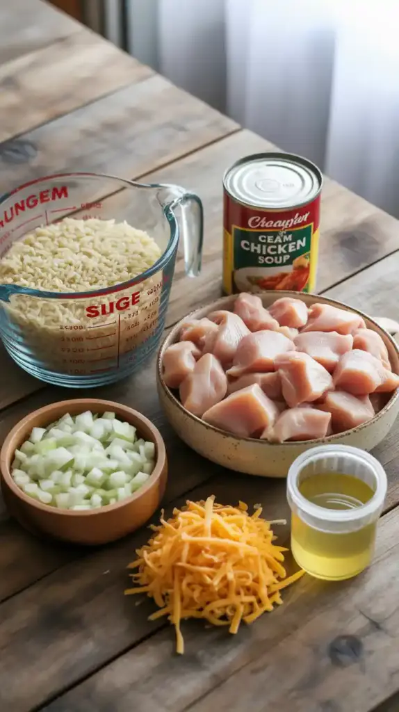 Ingredients for chicken and rice casserole