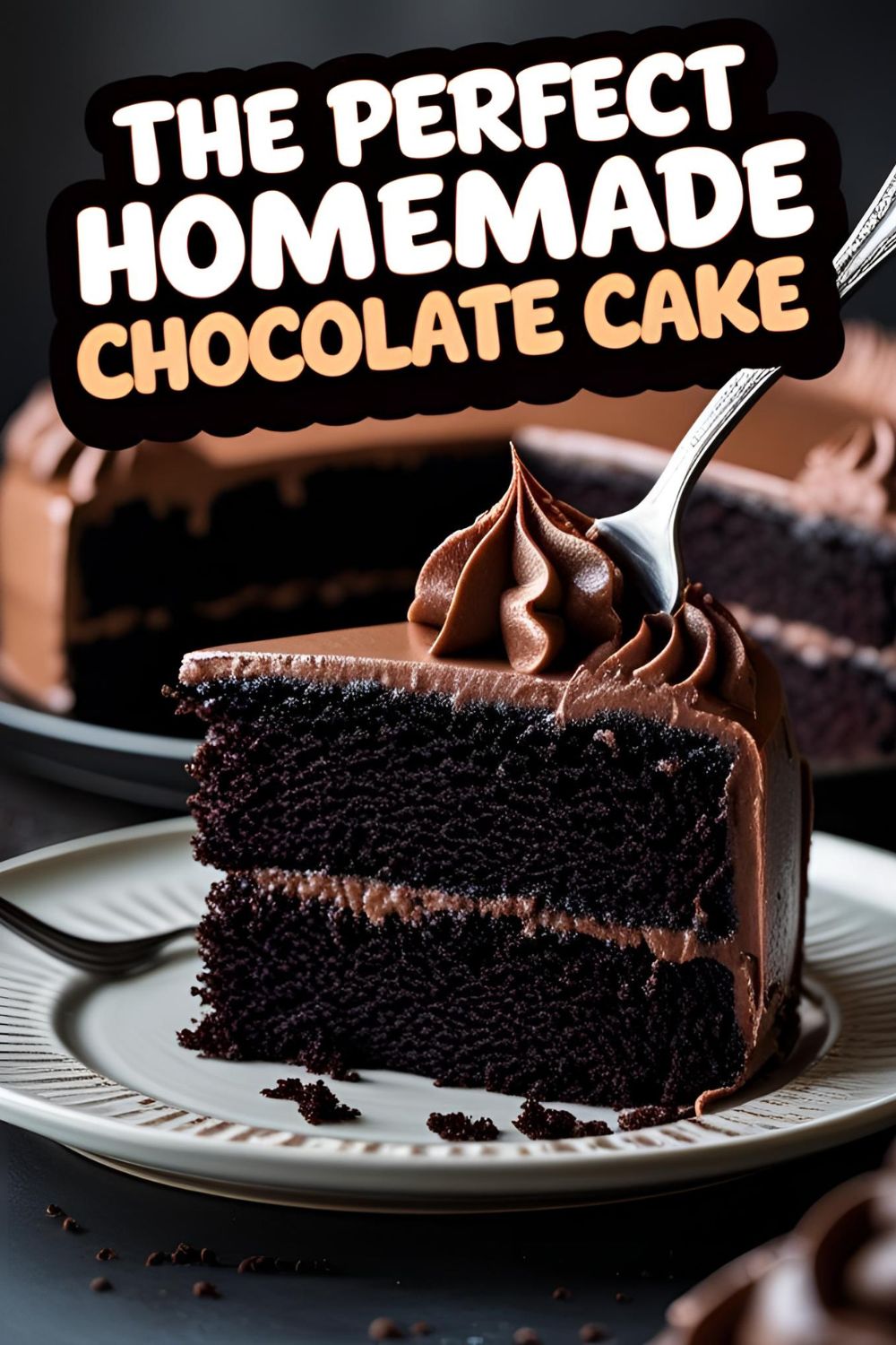 A perfect slice of homemade chocolate cake with chocolate frosting on a white plate, ready to be eaten.