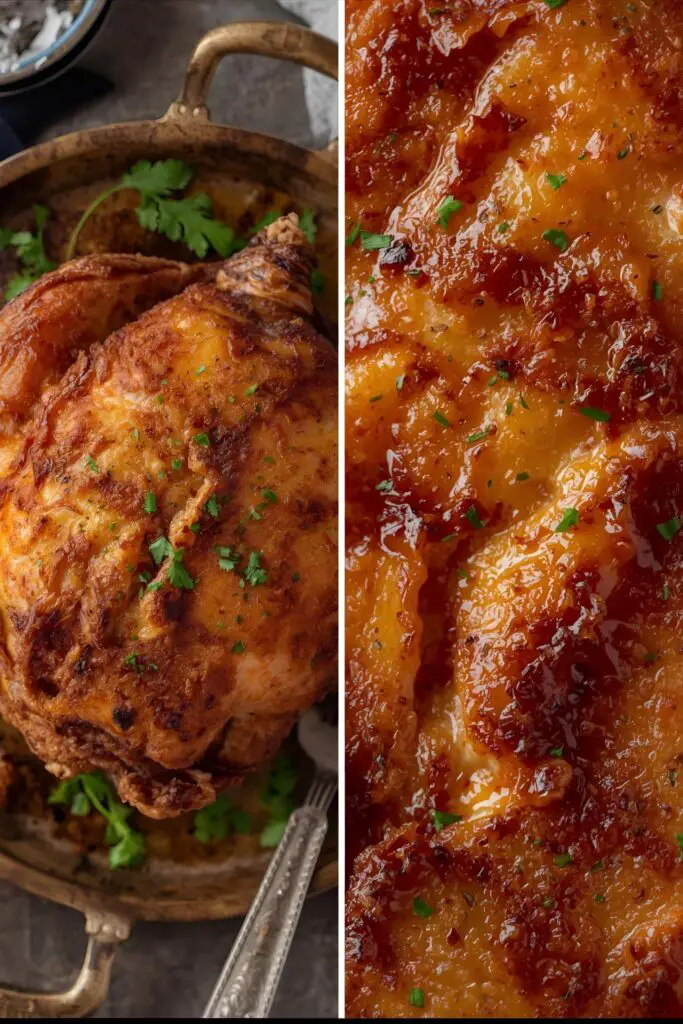 A whole, beautifully crispy pata on a serving platter, next to a close-up of the crackling skin.