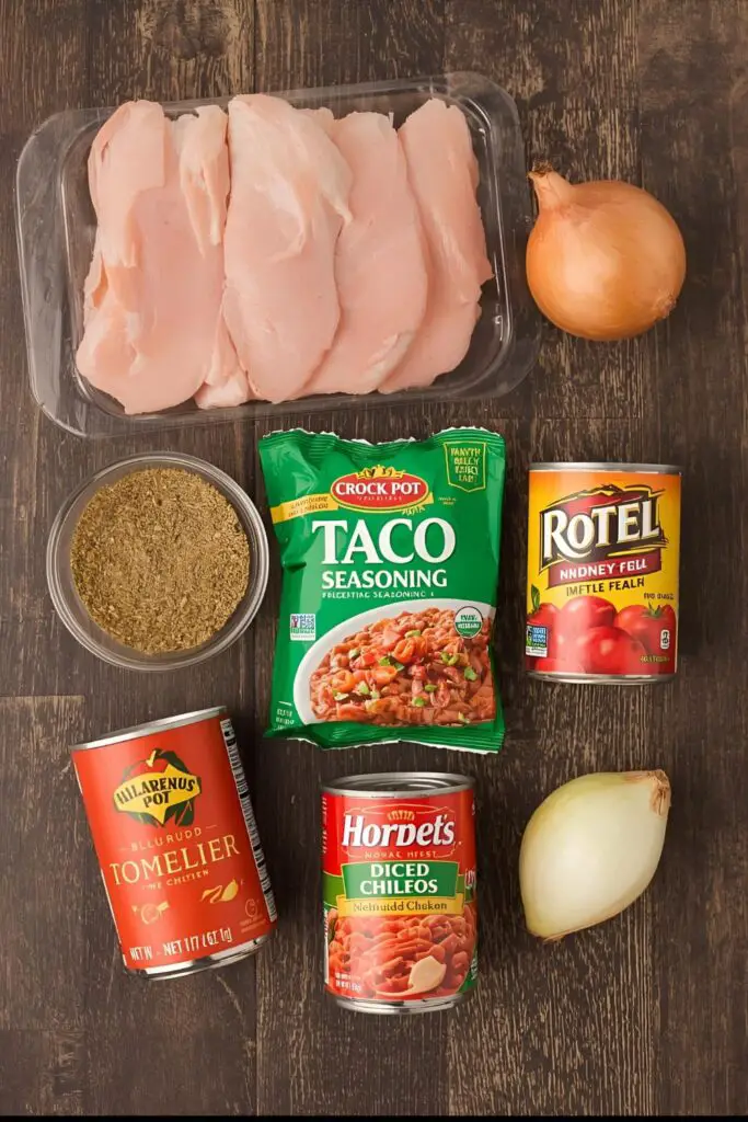 The simple, key ingredients needed to make flavorful crock pot chicken tacos.

