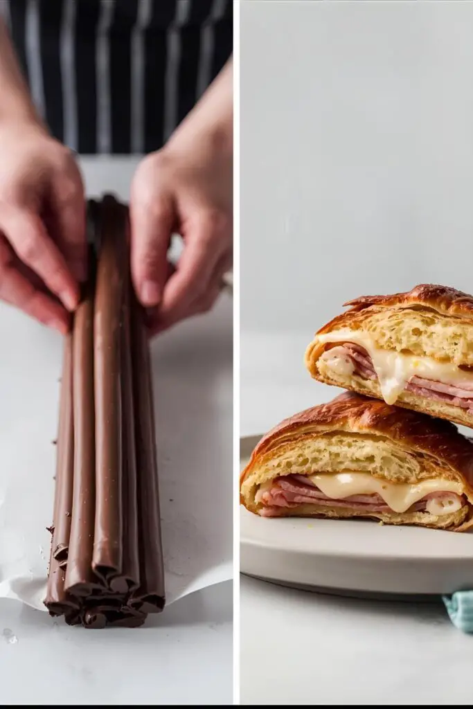Delicious variations for a homemade croissant recipe, including pain au chocolat and ham and cheese croissants.