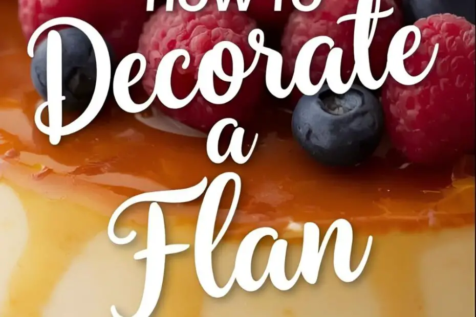 A beautifully decorated flan with berries and whipped cream, with the text overlay "How to Decorate a Flan."