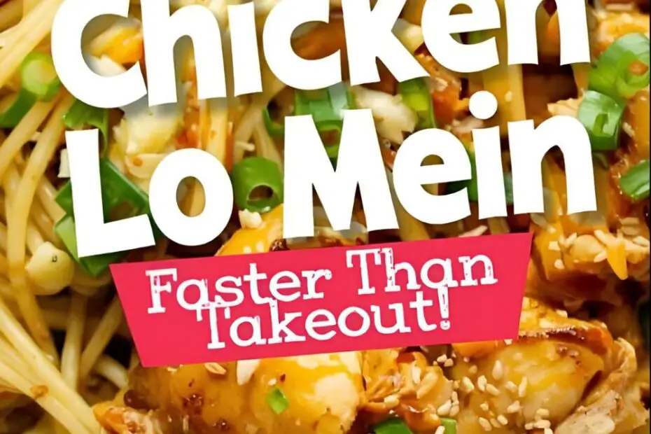 A flat lay showing all the prepped mise en place ingredients for chicken lo mein in small bowls.