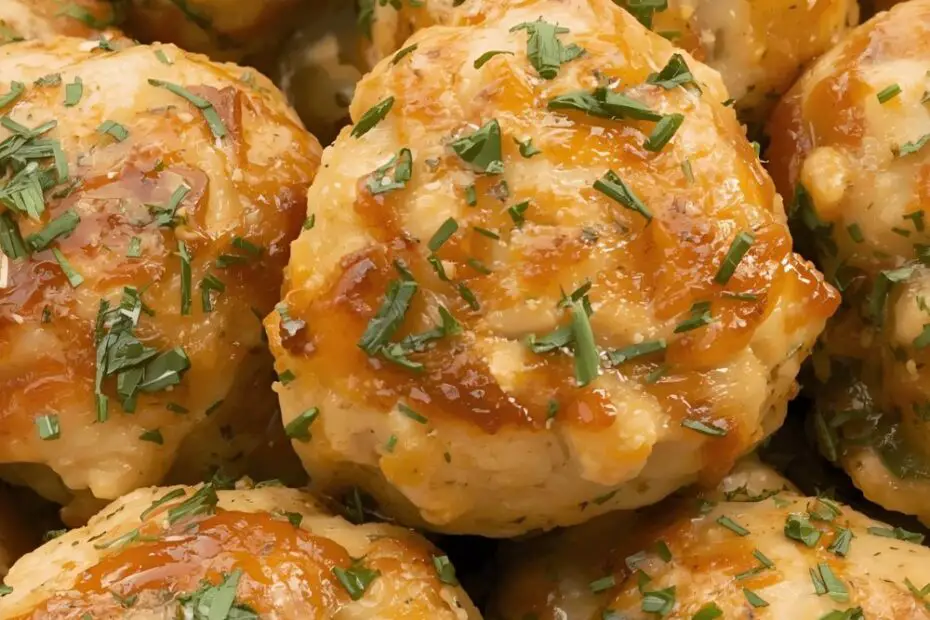 A plate of delicious Greek chicken meatballs with the text "Greek Chicken Meatballs."