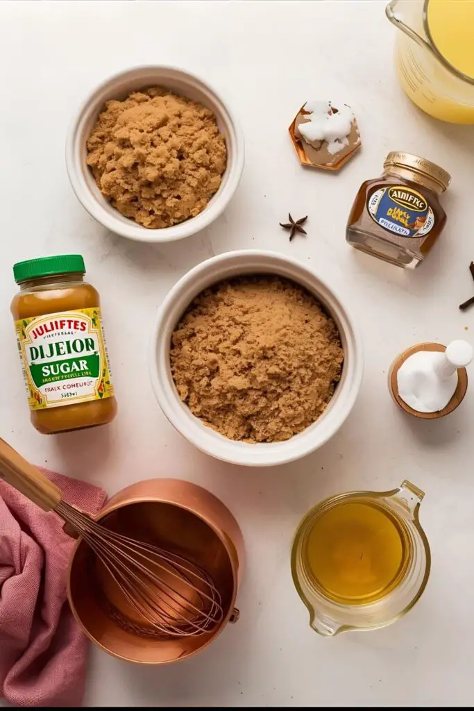 The simple, delicious ingredients needed to make an easy glaze for a baked ham.