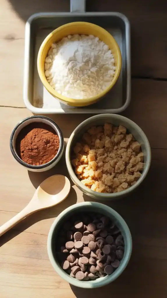 The ingredients for making safe-to-eat edible brownie batter, with a special focus on the flour ready to be heat-treated.