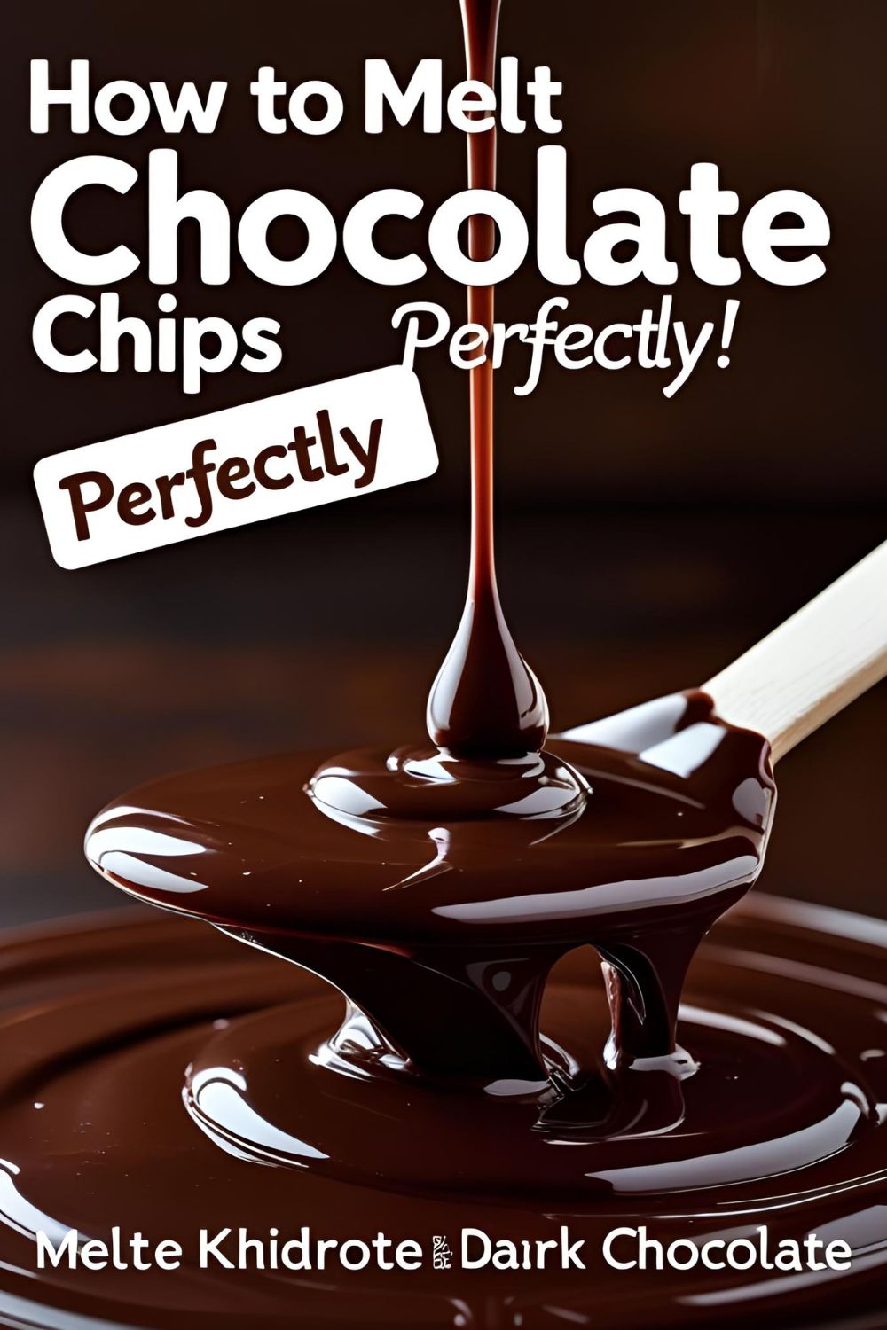 Glossy melted chocolate being drizzled from a spatula with the text overlay "How to Melt Chocolate Chips Perfectly."