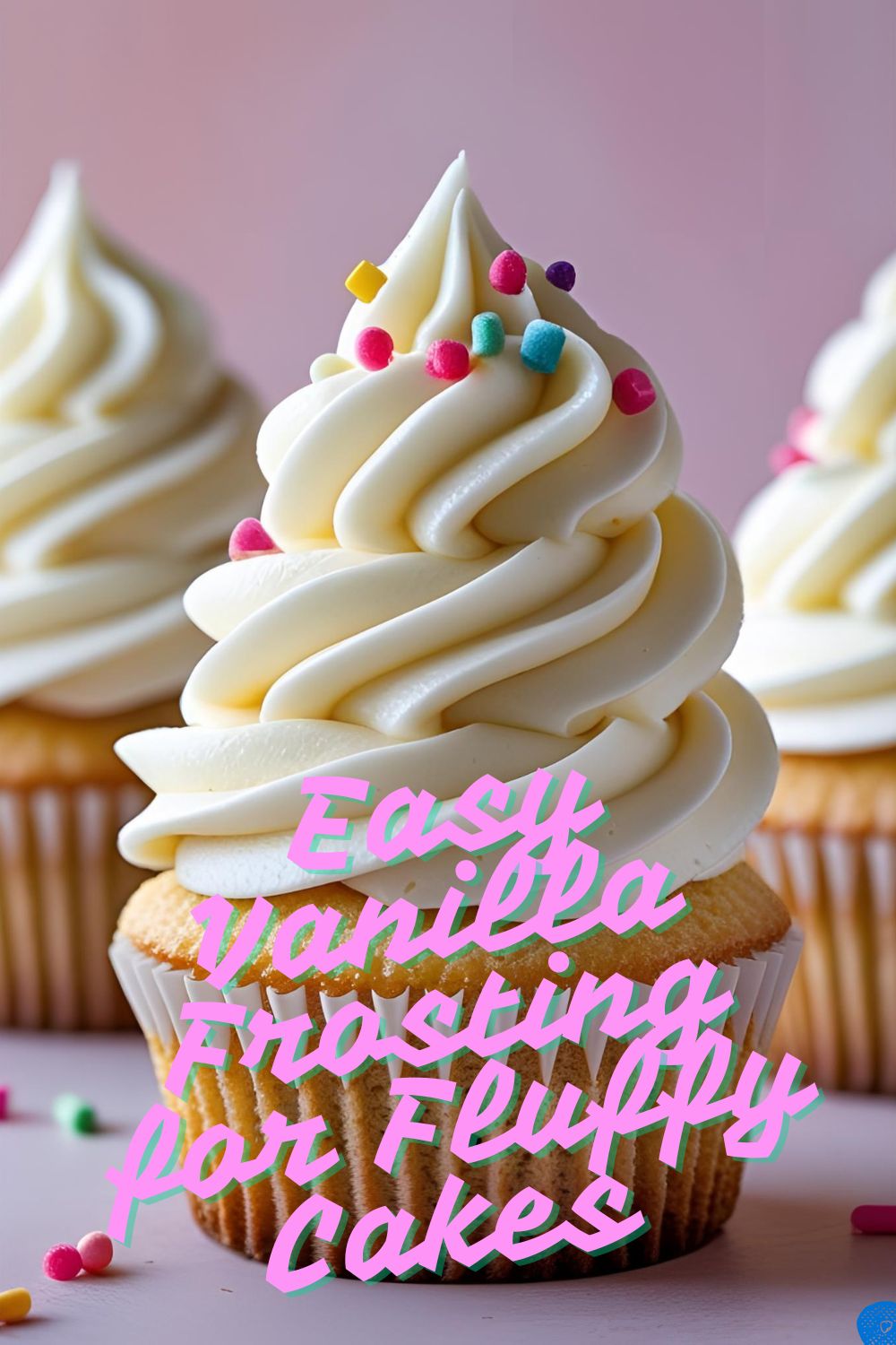 A close-up of a cupcake with a perfect swirl of fluffy, homemade vanilla frosting and colorful sprinkles.