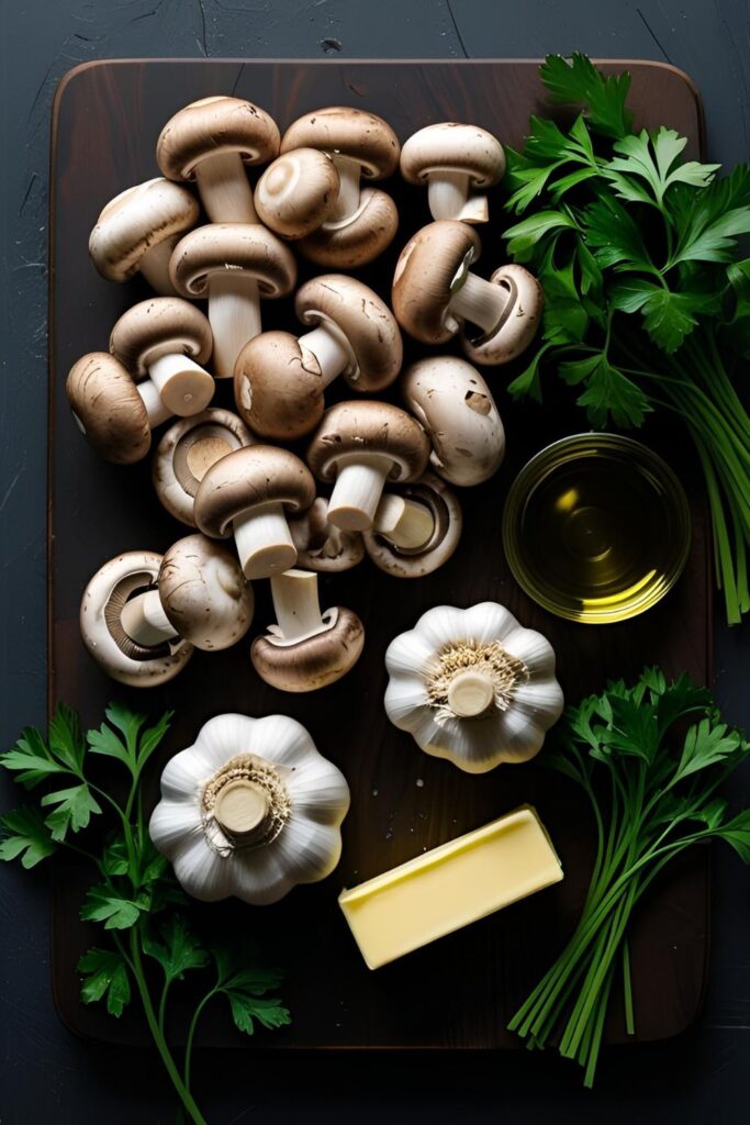 Ingredients for making easy garlic butter mushrooms