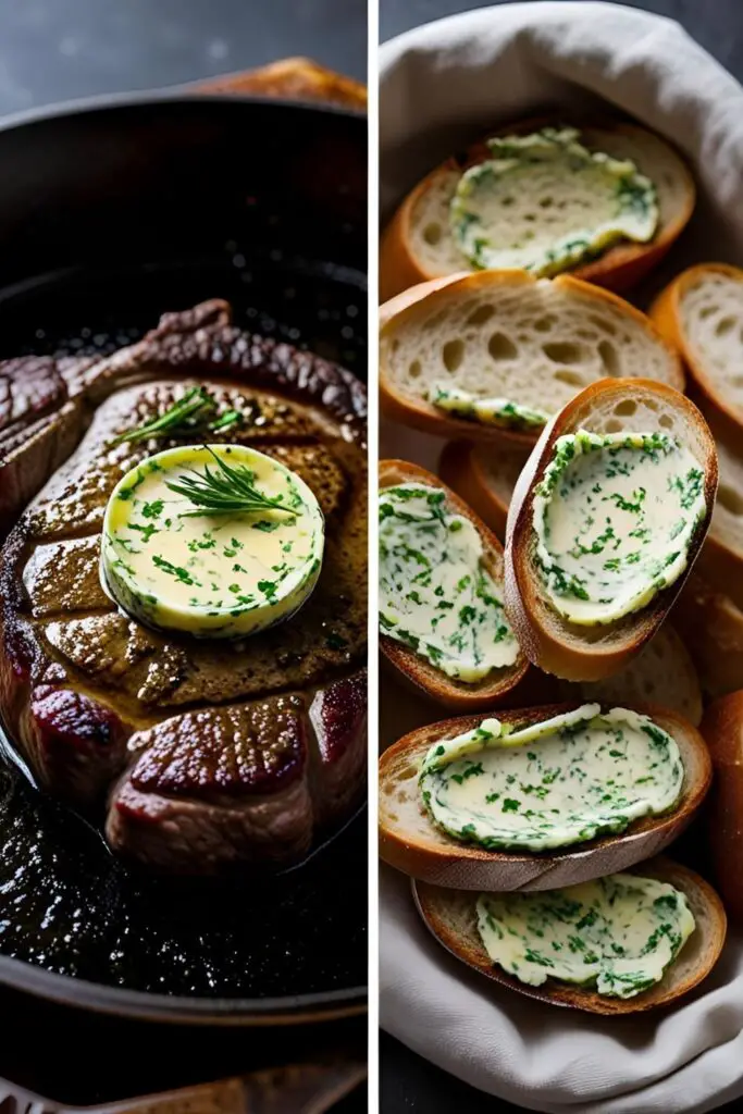 Delicious ways to use garlic herb butter, including melting on a hot steak and spread on fresh bread.