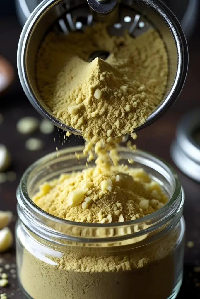 Close-up of fine homemade garlic powder