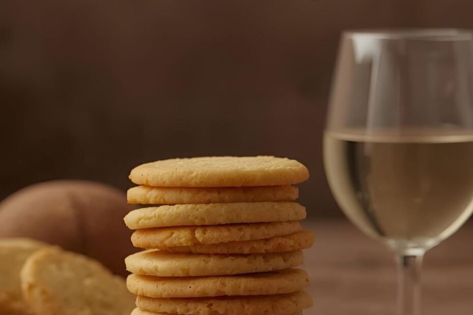 Text overlay "Golden Cheese Cookies" on a background image of small, rectangular golden-brown cookies arranged neatly on a dark slate board.