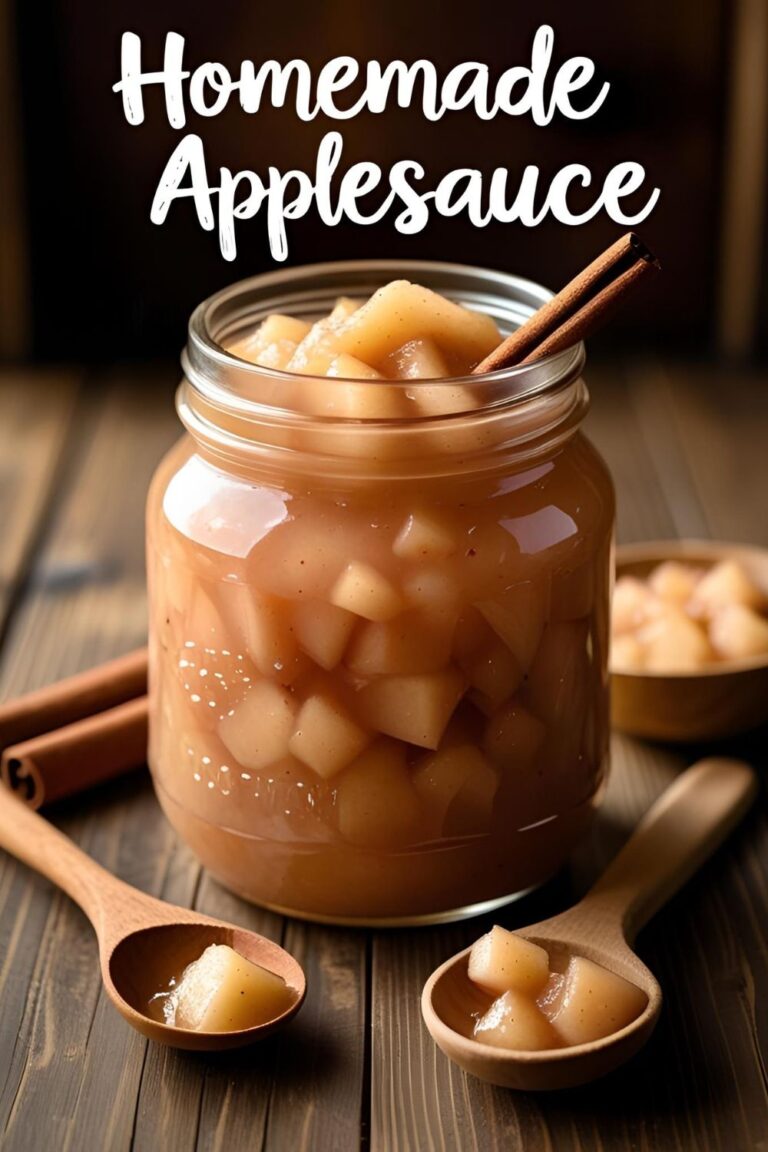 A jar of rustic, chunky homemade applesauce with a cinnamon stick on top.