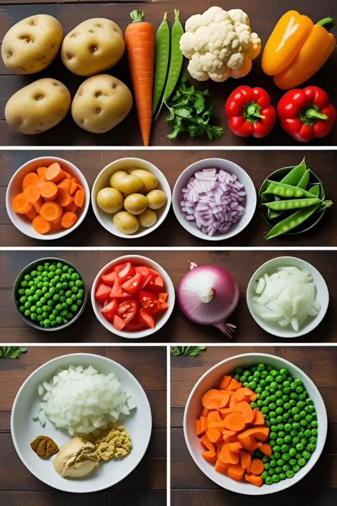 The fresh vegetables and aromatic spices needed to make authentic pav bhaji.
